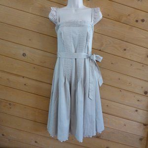 Ted Baker Oatmeal Beige Pearl Pleated Eyelet Belted Dress NWT $224 Size 2